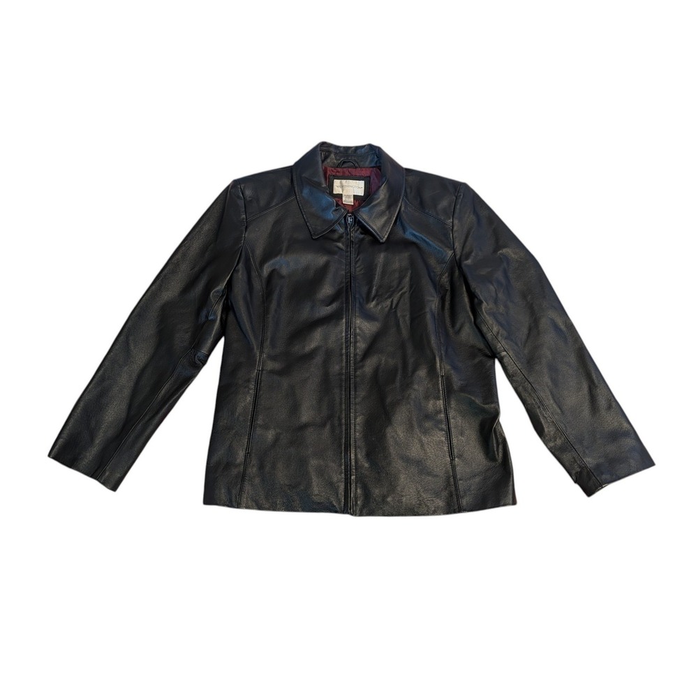 Worthington Leather Jacket Full Zip Collar Front Pockets Women's XL Black